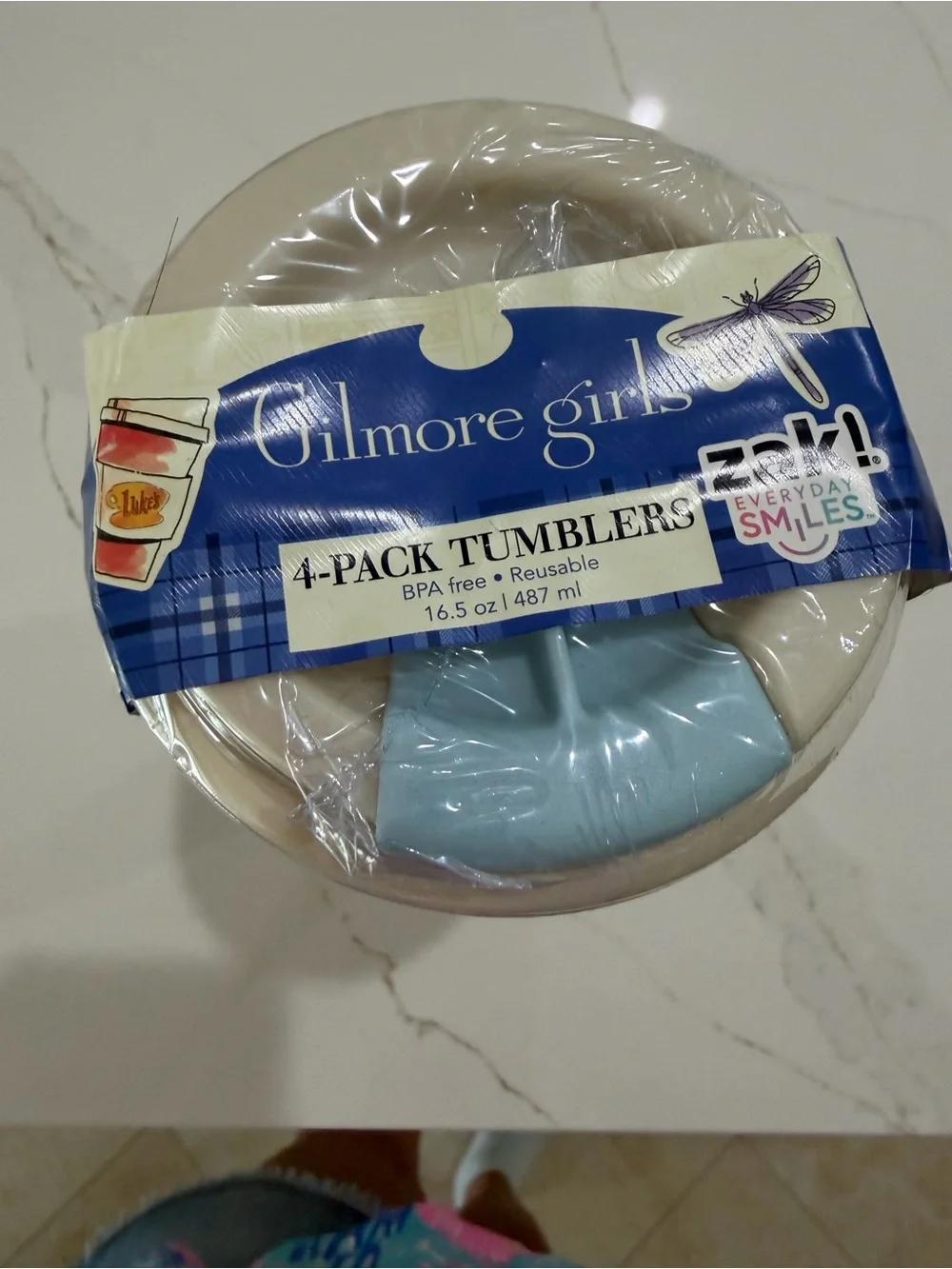 Luke's Gilmore Girls Blue Stackable Coffee Cups by Zak Set of four with tops.